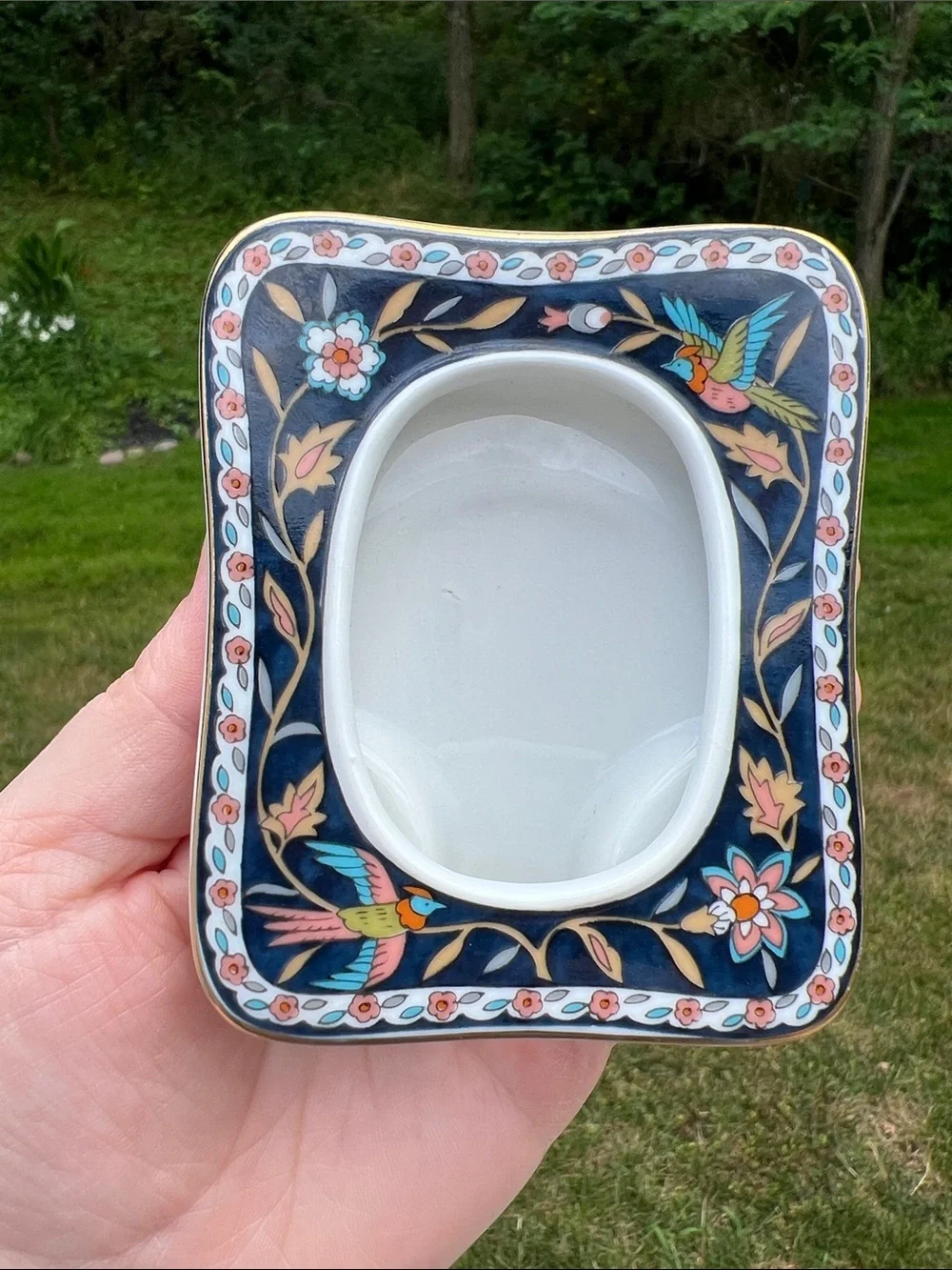 VTG Takahashi Hand Decorated Floral Bird Porcelain Miniature Picture Frame